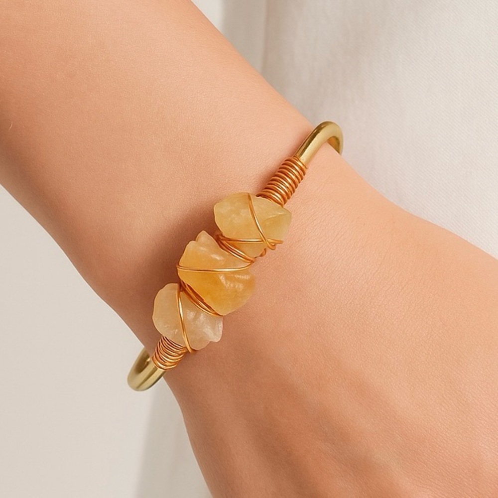 Citrine Natural Semi Precious Gemstones Cuff Bracelet 18kt Yellow Gold Overlay